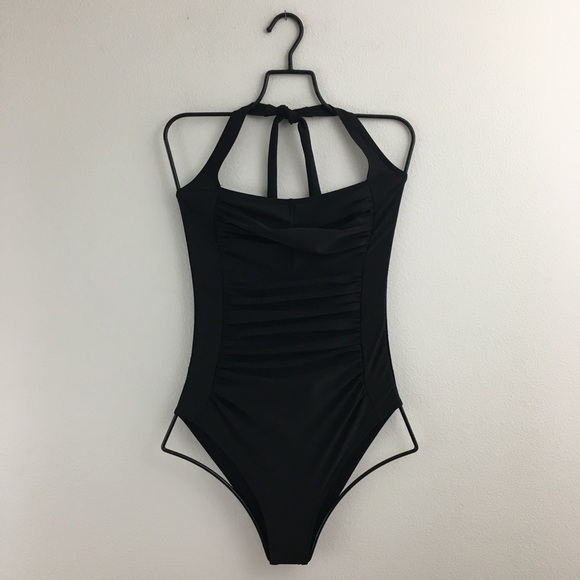 Black Ruched One Piece Swimsuit - Picture 4 of 12